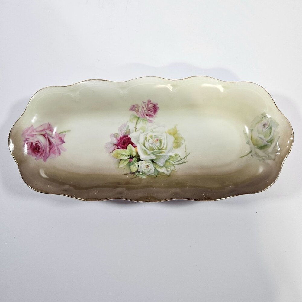 Vintage Mignon ZS and Co Bavaria Porcelain Rose Pattern Oval Celery Serving Dish